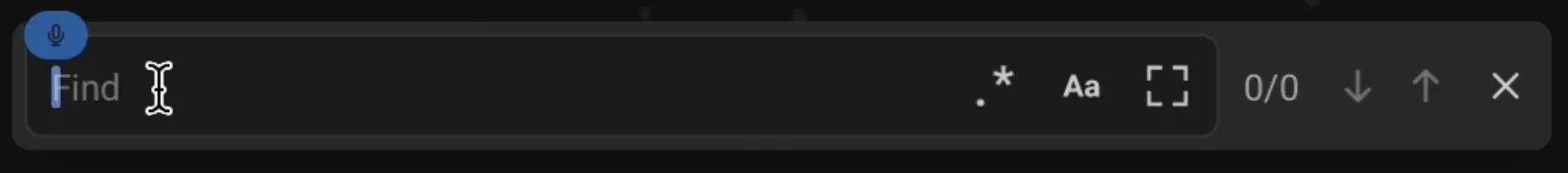 Voice input works across Warp's editor interfaces, including the Find dialog and other input editors